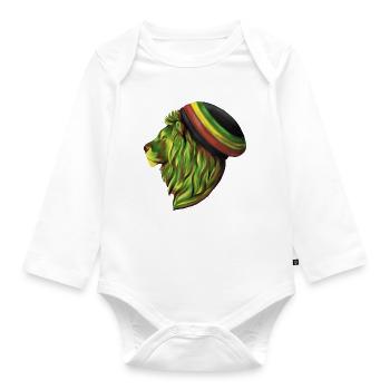 Rastafari lion's head - Organic Longsleeve Baby Bodysuit - white - Front