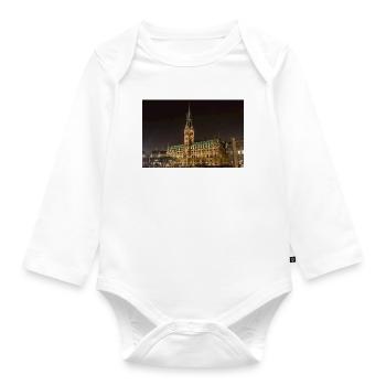 Hamburg City Hall illuminated at night - Organic Longsleeve Baby Bodysuit - white - Front