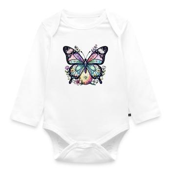 Pastell-Blumenschmetterling - Baby Bio-Langarm-Body - Weiß - Vorne
