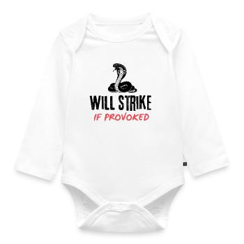 If Provoked: Bold Red Script on Black - Organic Longsleeve Baby Bodysuit - white - Front