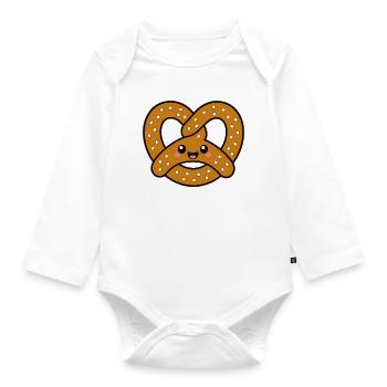 Kawaii Pretzel Smiling Snack - Organic Longsleeve Baby Bodysuit - white - Front