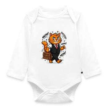 Hard-working business cat with briefcase - Organic Longsleeve Baby Bodysuit - white - Front