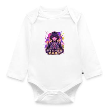 Cyber Geisha im Neonstadt - Baby Bio-Langarm-Body - Weiß - Vorne