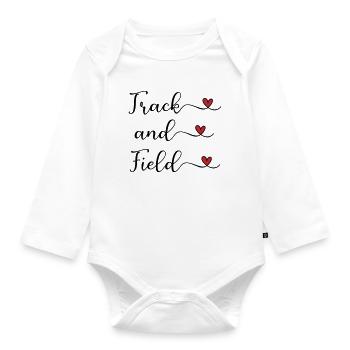 Track and Field handwritten Logo with Hearts - Organic Longsleeve Baby Bodysuit - white - Front