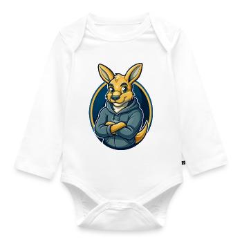 Kangaroo Kawaii Mascot Cartoon Clipart Logo Badge - Organic Longsleeve Baby Bodysuit - white - Front