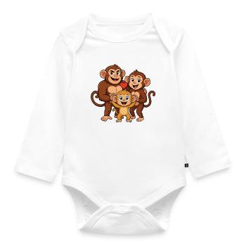 Funny chimpanzee family - Organic Longsleeve Baby Bodysuit - white - Front