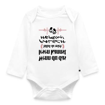 Upside Down Baby Sayings Romper Infant - Organic Longsleeve Baby Bodysuit - white - Front