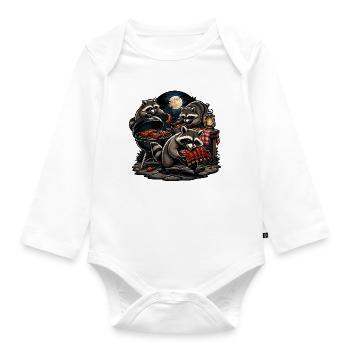 Nocturnal raccoon barbecue night - Organic Longsleeve Baby Bodysuit - white - Front