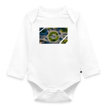 Aerial View Round Circle Green Accents - Organic Longsleeve Baby Bodysuit - white - Front