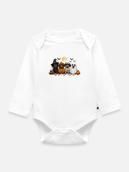 Halloween Dackel Hexe Kürbis Mumie Geist - Baby Bio-Langarm-Body - Weiß