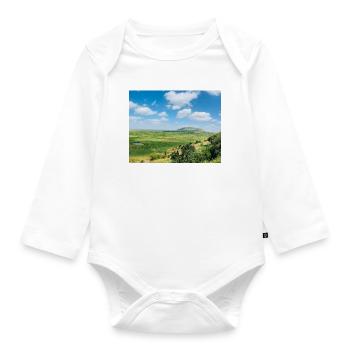 Steppe landscape with a lake - Organic Longsleeve Baby Bodysuit - white - Front