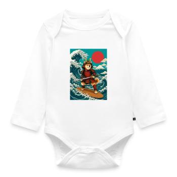 Surfen Shiba Inu Samurai Doge Japan - Baby Bio-Langarm-Body - Weiß - Vorne