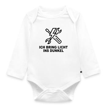 Ich bring Licht ins Dunkel – Elektriker Shirt - Baby Bio-Langarm-Body - Weiß - Vorne
