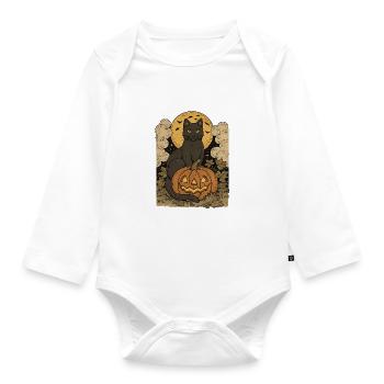 Halloween Cat Moon with Pumpkin - Organic Longsleeve Baby Bodysuit - white - Front