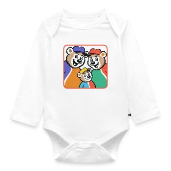 Bear family in colorful cartoon style - Organic Longsleeve Baby Bodysuit - white - Front