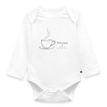 Ruhestand – Filigraner Text & Kaffeetasse Design - Baby Bio-Langarm-Body - Weiß - Vorne