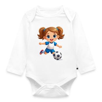 Comic girl as a soccer player with soccer – Sports - Organic Longsleeve Baby Bodysuit - white - Front