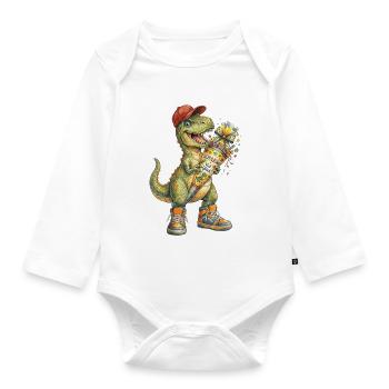 Cool watercolor T-Rex for back-to-school - Organic Longsleeve Baby Bodysuit - white - Front