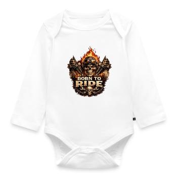 Born to Ride Skull Moto Flame - Organic Longsleeve Baby Bodysuit - white - Front