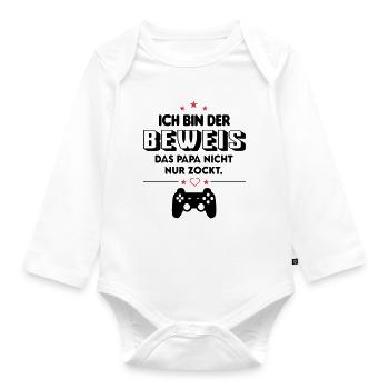 Ich bin Beweis das Papa nicht zockt Baby Säugling - Baby Bio-Langarm-Body - Weiß - Vorne