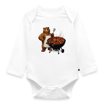 Bear on the Grill – BBQ Master - Organic Longsleeve Baby Bodysuit - white - Front
