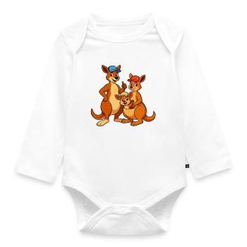 Dessin animé de la famille kangourou - Body Bébé bio manches longues - blanc - Devant