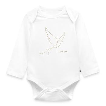 Goldene Freiheit – Filigrane Buchstaben & Taube - Baby Bio-Langarm-Body - Weiß - Vorne