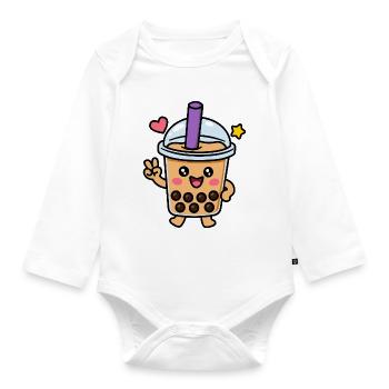 Cute Kawaii Boba Bubble Tea Character - Organic Longsleeve Baby Bodysuit - white - Front