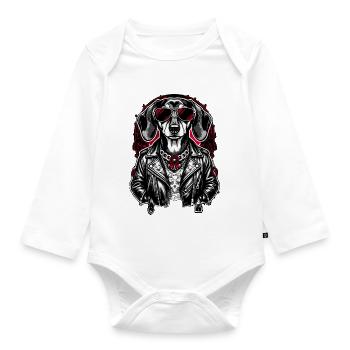 Rock Dachshund Tattoo Style – Bold Streetwear - Organic Longsleeve Baby Bodysuit - white - Front