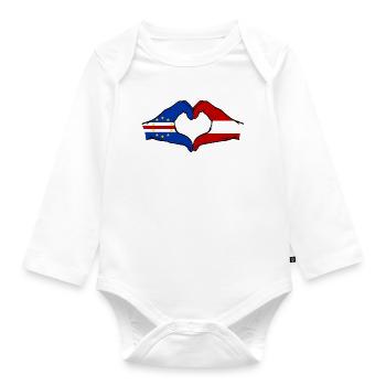 Cape Verde Austria Flag Hands Heart Shape - Organic Longsleeve Baby Bodysuit - white - Front