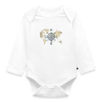World Map Compass Camping - Organic Longsleeve Baby Bodysuit - white - Front