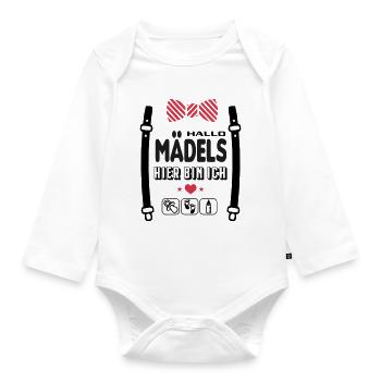 Hallo Mädels Hier bin ich Baby Säugling - Baby Bio-Langarm-Body - Weiß - Vorne