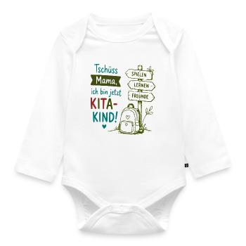 Tschüss Mama Kita-Kind Design - Baby Bio-Langarm-Body - Weiß - Vorne