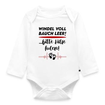 Windel voll Bauch leer Bitte Hilfe holen - Baby Bio-Langarm-Body - Weiß - Vorne