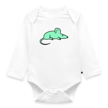 Minzfarbene Maus Silhouette - Baby Bio-Langarm-Body - Weiß - Vorne