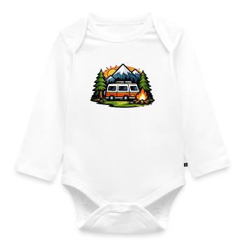 Mountain Camping Wagon - Organic Longsleeve Baby Bodysuit - white - Front