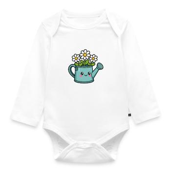 Blumige Gießkanne Cartoon - Baby Bio-Langarm-Body - Weiß - Vorne