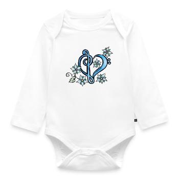 Blue Treble Heart with Floral Bloom - Organic Longsleeve Baby Bodysuit - white - Front