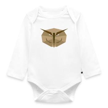  Eulenmaske in Erdtönen - Baby Bio-Langarm-Body - Weiß - Vorne