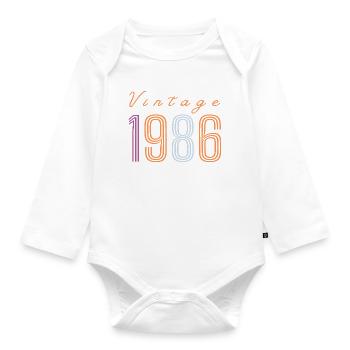"Vintage 1986" Retro Birthday Design - Organic Longsleeve Baby Bodysuit - white - Front