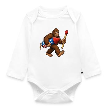 Bigfoot 4th of July Firecrackers for Men - Organic Longsleeve Baby Bodysuit - white - Front