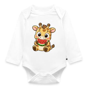 Cute Giraffe Cartoon Kawaii Cookie Enjoy - Organic Longsleeve Baby Bodysuit - white - Front