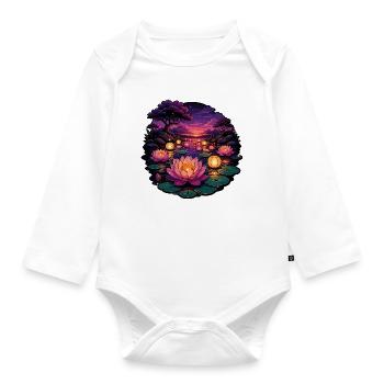 Lotus lights in the evening - Organic Longsleeve Baby Bodysuit - white - Front