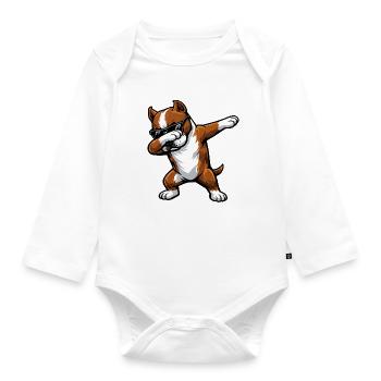 Dabbing American Staffordshire Terrier - Organic Longsleeve Baby Bodysuit - white - Front