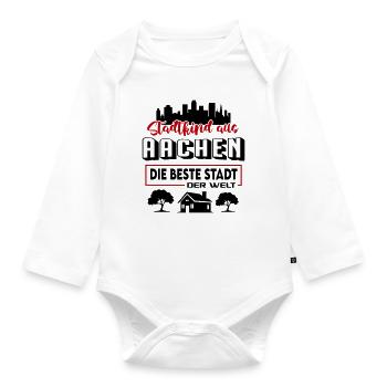 Aachen-Stadt-Nuckel-Flasche - Baby Bio-Langarm-Body - Weiß - Vorne