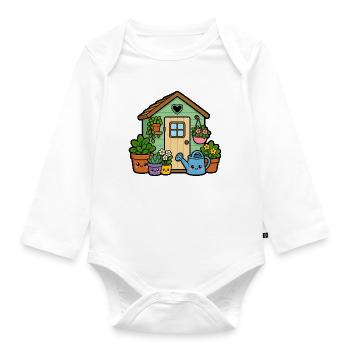Small garden shed with plants - Organic Longsleeve Baby Bodysuit - white - Front
