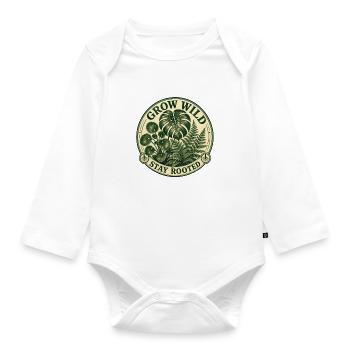 Grow Wild – Vintage Monstera Pilea Badge - Organic Longsleeve Baby Bodysuit - white - Front
