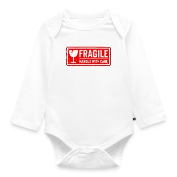 Fragile Handle With Care Shipping Stamp Vector - Organic Longsleeve Baby Bodysuit - white - Front