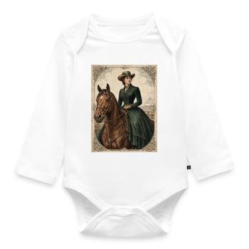 Woman in crotch green dress - Organic Longsleeve Baby Bodysuit - white - Front