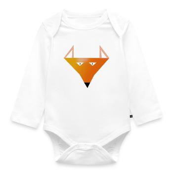 Geometric Fox Head Print - Organic Longsleeve Baby Bodysuit - white - Front